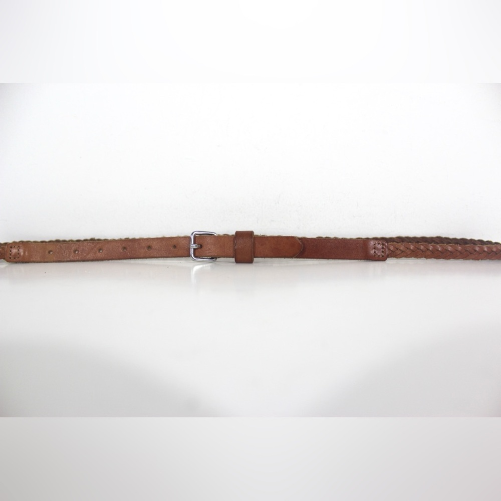 Super Skinny Braided Tan Brown Leather Belt Woven Silver Buckle Narrow